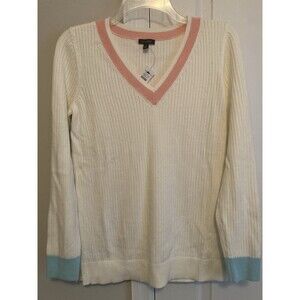 Talbots women's pullover V-neck sweater size XS NEW cream/pink/pale blue